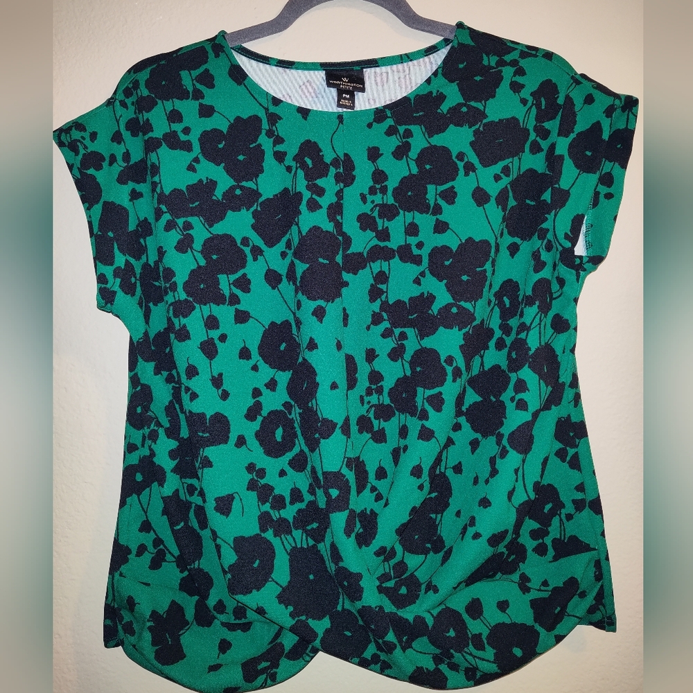 Worthington Petite Women's Blouse Size Medium Petite Green Black